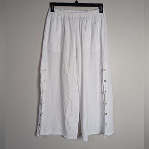L/XL Cottonways Boho White Button Side Crop Wide Leg Pants